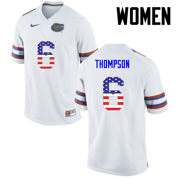 Women Florida Gators #6 Deonte Thompson College Football USA Flag Fashion Jerseys-White - Click Image to Close